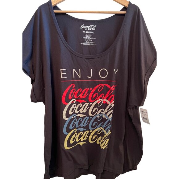 Coca-Cola Enjoy Graphic Tee Black Women's Size 4X Short Sleeve Gray Soda Tee - Picture 2 of 5